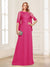 A-Line/Princess Scoop Half Sleeves Floor-Length Mother of the Bride Dresses with Lace&Ruched