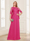 A-Line/Princess Scoop Half Sleeves Floor-Length Mother of the Bride Dresses with Lace&Ruched