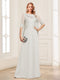 A-Line/Princess Scoop Half Sleeves Floor-Length Mother of the Bride Dresses with Lace&Ruched