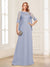 A-Line/Princess Scoop Half Sleeves Floor-Length Mother of the Bride Dresses with Lace&Ruched