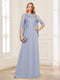 A-Line/Princess Scoop Half Sleeves Floor-Length Mother of the Bride Dresses with Lace&Ruched