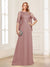A-Line/Princess Scoop Half Sleeves Floor-Length Mother of the Bride Dresses with Lace&Ruched