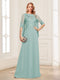 A-Line/Princess Scoop Half Sleeves Floor-Length Mother of the Bride Dresses with Lace&Ruched