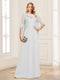 A-Line/Princess Scoop Half Sleeves Floor-Length Mother of the Bride Dresses with Lace&Ruched
