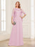 A-Line/Princess Scoop Half Sleeves Floor-Length Mother of the Bride Dresses with Lace&Ruched