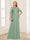 A-Line/Princess Scoop Half Sleeves Floor-Length Mother of the Bride Dresses with Lace&Ruched