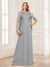 A-Line/Princess Scoop Half Sleeves Floor-Length Mother of the Bride Dresses with Lace&Ruched