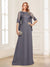 A-Line/Princess Scoop Half Sleeves Floor-Length Mother of the Bride Dresses with Lace&Ruched