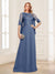 A-Line/Princess Scoop Half Sleeves Floor-Length Mother of the Bride Dresses with Lace&Ruched