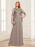 A-Line/Princess Scoop Half Sleeves Floor-Length Mother of the Bride Dresses with Lace&Ruched