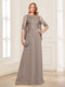 A-Line/Princess Scoop Half Sleeves Floor-Length Mother of the Bride Dresses with Lace&Ruched