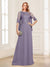 A-Line/Princess Scoop Half Sleeves Floor-Length Mother of the Bride Dresses with Lace&Ruched