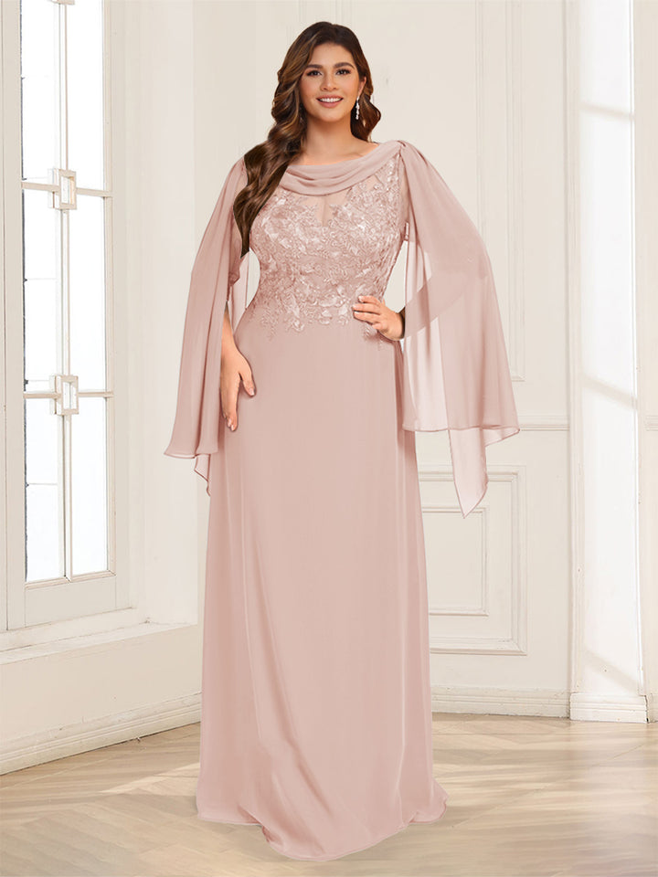 A-Line/Princess Scoop Half Sleeves Floor-Length Plus Size Mother of the Bride Dresses with Lace &amp; Ruched