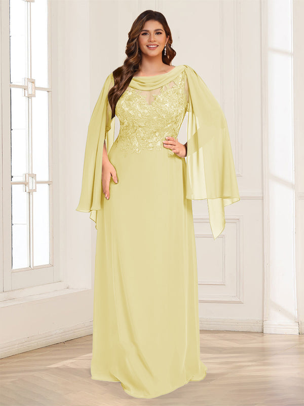 A-Line/Princess Scoop Half Sleeves Floor-Length Plus Size Mother of the Bride Dresses with Lace & Ruched