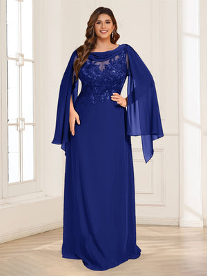 A-Line/Princess Scoop Half Sleeves Floor-Length Plus Size Mother of the Bride Dresses with Lace & Ruched