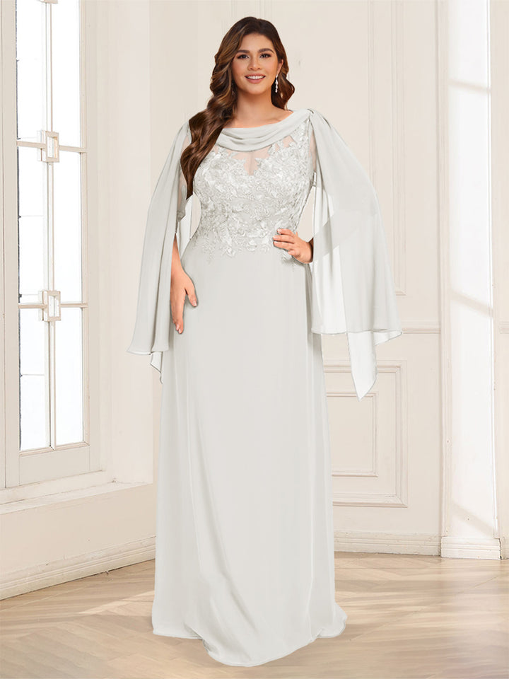 A-Line/Princess Scoop Half Sleeves Floor-Length Plus Size Mother of the Bride Dresses with Lace &amp; Ruched