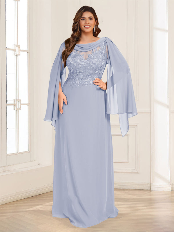 A-Line/Princess Scoop Half Sleeves Floor-Length Plus Size Mother of the Bride Dresses with Lace & Ruched