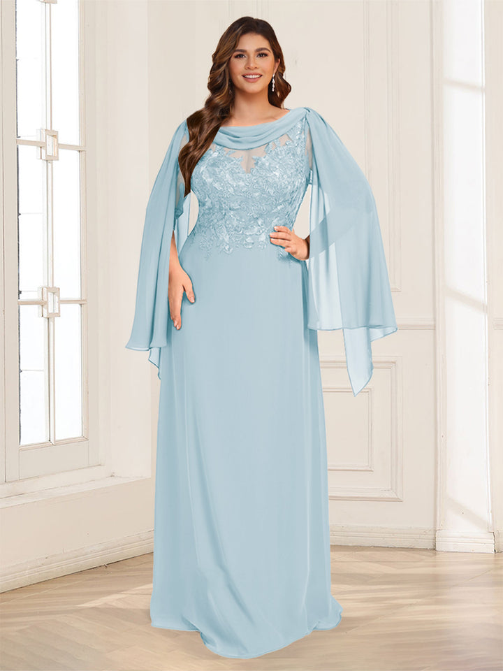 A-Line/Princess Scoop Half Sleeves Floor-Length Plus Size Mother of the Bride Dresses with Lace &amp; Ruched