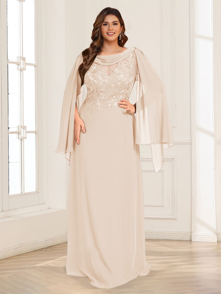 A-Line/Princess Scoop Half Sleeves Floor-Length Plus Size Mother of the Bride Dresses with Lace &amp; Ruched