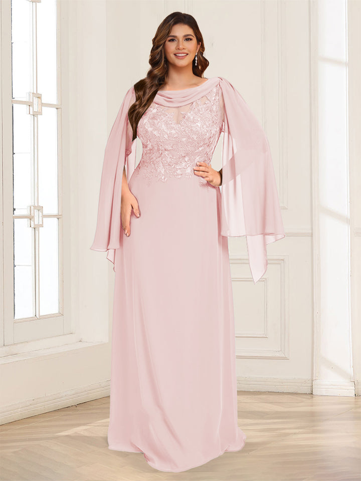 A-Line/Princess Scoop Half Sleeves Floor-Length Plus Size Mother of the Bride Dresses with Lace &amp; Ruched