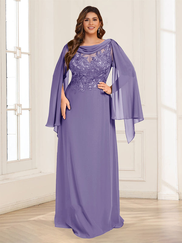 A-Line/Princess Scoop Half Sleeves Floor-Length Plus Size Mother of the Bride Dresses with Lace & Ruched