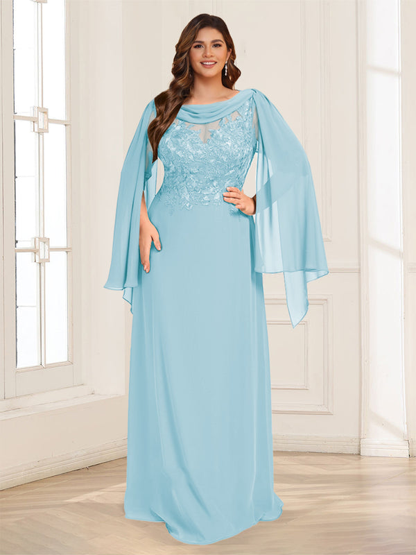 A-Line/Princess Scoop Half Sleeves Floor-Length Plus Size Mother of the Bride Dresses with Lace & Ruched
