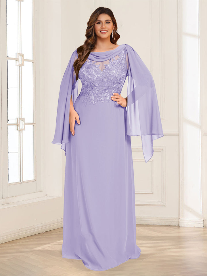 A-Line/Princess Scoop Half Sleeves Floor-Length Plus Size Mother of the Bride Dresses with Lace &amp; Ruched