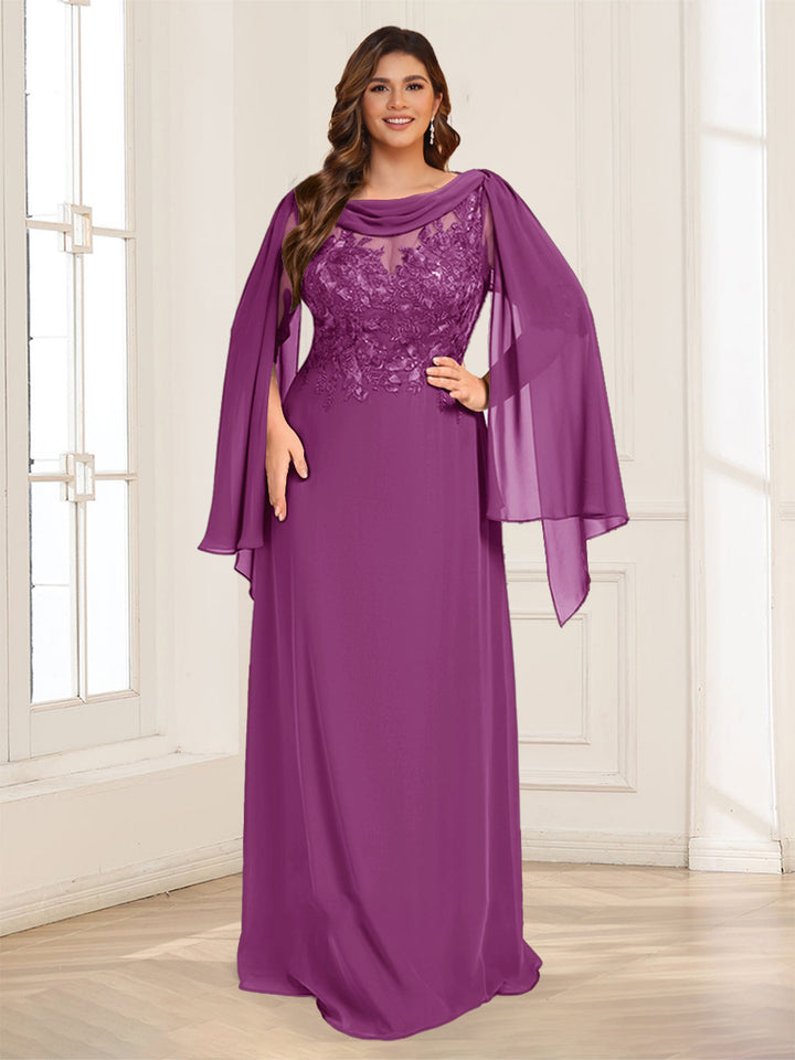 A-Line/Princess Scoop Half Sleeves Floor-Length Plus Size Mother of the Bride Dresses with Lace &amp; Ruched