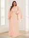 A-Line/Princess Scoop Half Sleeves Floor-Length Plus Size Mother of the Bride Dresses with Lace & Ruched