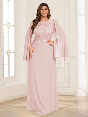 A-Line/Princess Scoop Half Sleeves Floor-Length Plus Size Mother of the Bride Dresses with Lace & Ruched