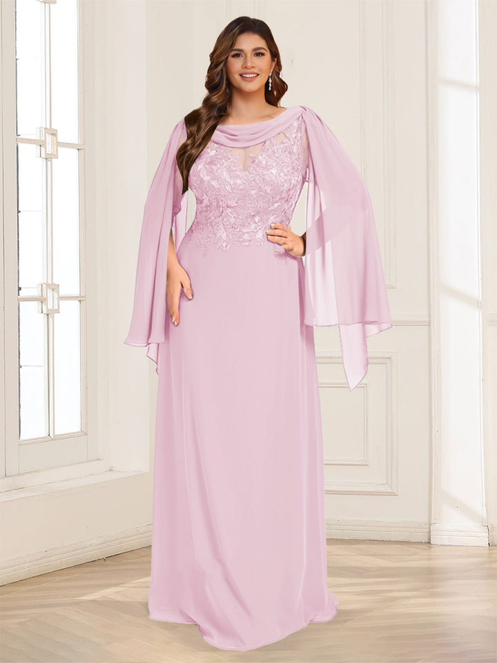 A-Line/Princess Scoop Half Sleeves Floor-Length Plus Size Mother of the Bride Dresses with Lace &amp; Ruched