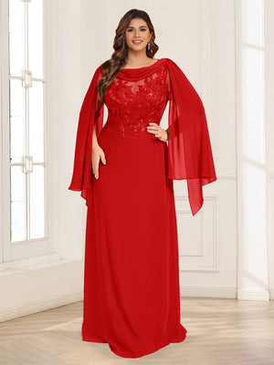 A-Line/Princess Scoop Half Sleeves Floor-Length Plus Size Mother of the Bride Dresses with Lace & Ruched