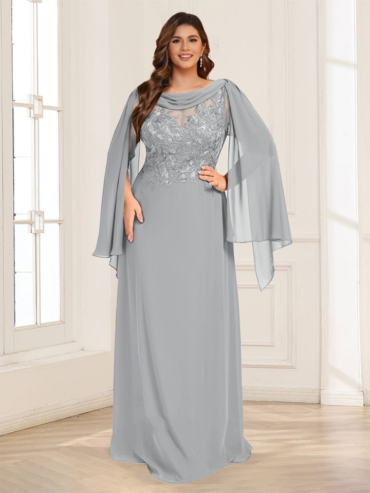 A-Line/Princess Scoop Half Sleeves Floor-Length Plus Size Mother of the Bride Dresses with Lace &amp; Ruched
