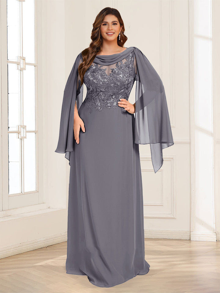 A-Line/Princess Scoop Half Sleeves Floor-Length Plus Size Mother of the Bride Dresses with Lace &amp; Ruched