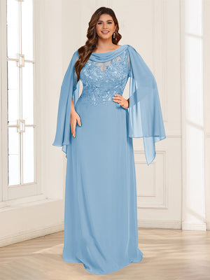 A-Line/Princess Scoop Half Sleeves Floor-Length Plus Size Mother of the Bride Dresses with Lace & Ruched