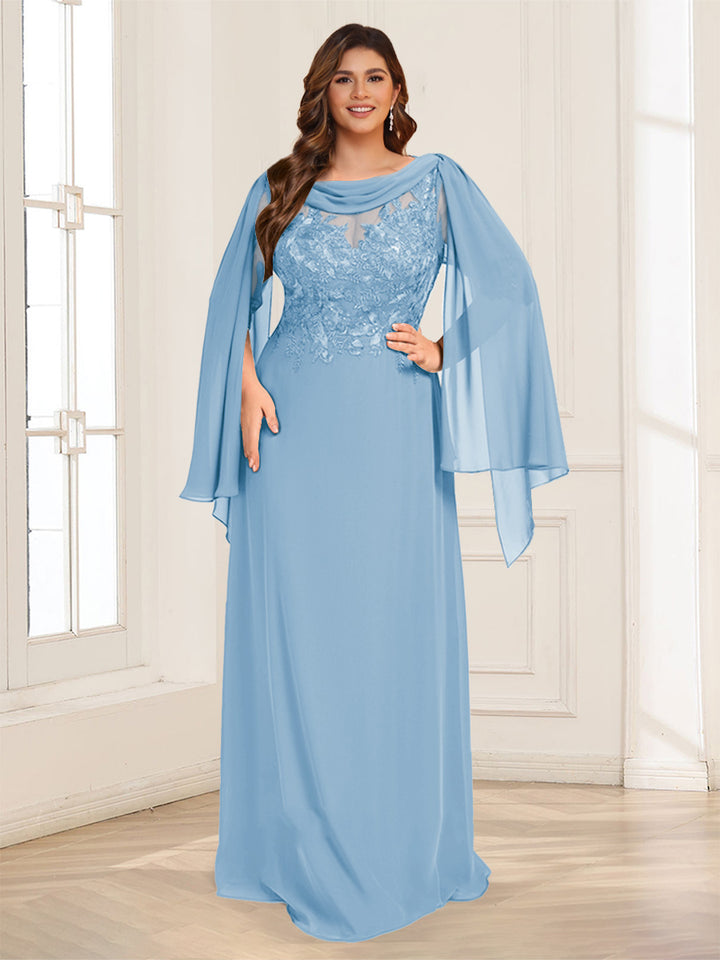 A-Line/Princess Scoop Half Sleeves Floor-Length Plus Size Mother of the Bride Dresses with Lace &amp; Ruched
