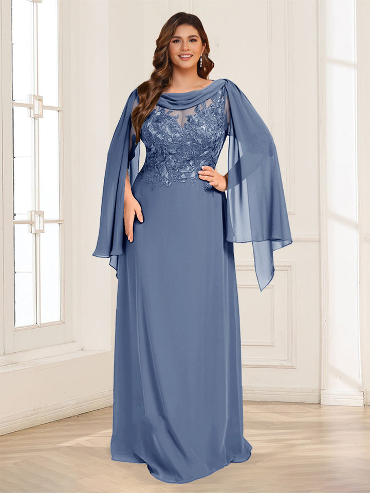 A-Line/Princess Scoop Half Sleeves Floor-Length Plus Size Mother of the Bride Dresses with Lace &amp; Ruched