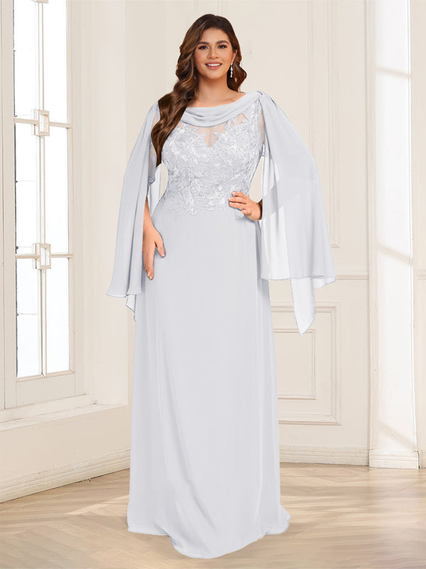 A-Line/Princess Scoop Half Sleeves Floor-Length Plus Size Mother of the Bride Dresses with Lace & Ruched