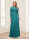 A-Line/Princess Scoop Long Sleeves Floor-Length Mother of the Bride Dresses with Lace & Beading