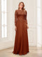 A-Line/Princess Scoop Long Sleeves Floor-Length Mother of the Bride Dresses with Lace & Beading