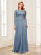 A-Line/Princess Scoop Long Sleeves Floor-Length Mother of the Bride Dresses with Lace & Beading