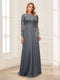 A-Line/Princess Scoop Long Sleeves Floor-Length Mother of the Bride Dresses with Lace & Beading