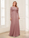 A-Line/Princess Scoop Long Sleeves Floor-Length Mother of the Bride Dresses with Lace & Beading