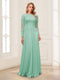 A-Line/Princess Scoop Long Sleeves Floor-Length Mother of the Bride Dresses with Lace & Beading