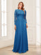 A-Line/Princess Scoop Long Sleeves Floor-Length Mother of the Bride Dresses with Lace & Beading