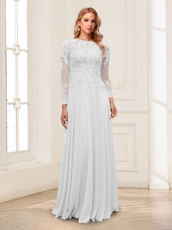 A-Line/Princess Scoop Long Sleeves Floor-Length Mother of the Bride Dresses with Lace &amp; Beading