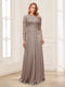 A-Line/Princess Scoop Long Sleeves Floor-Length Mother of the Bride Dresses with Lace & Beading