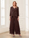 Jumpsuits V-Neck 3/4 Sleeves Ankle-Length Two Pieces Mother of the Bride Pantsuit with Lace