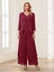 Jumpsuits V-Neck 3/4 Sleeves Ankle-Length Two Pieces Mother of the Bride Pantsuit with Lace