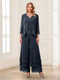 Jumpsuits V-Neck 3/4 Sleeves Ankle-Length Two Pieces Mother of the Bride Pantsuit with Lace